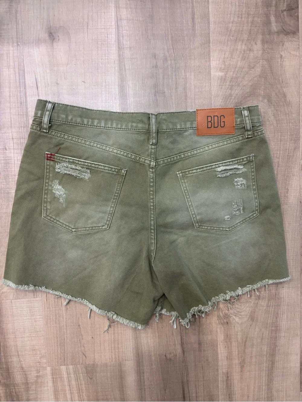 BDG Olive Green Distressed Denim Cutoff Shorts